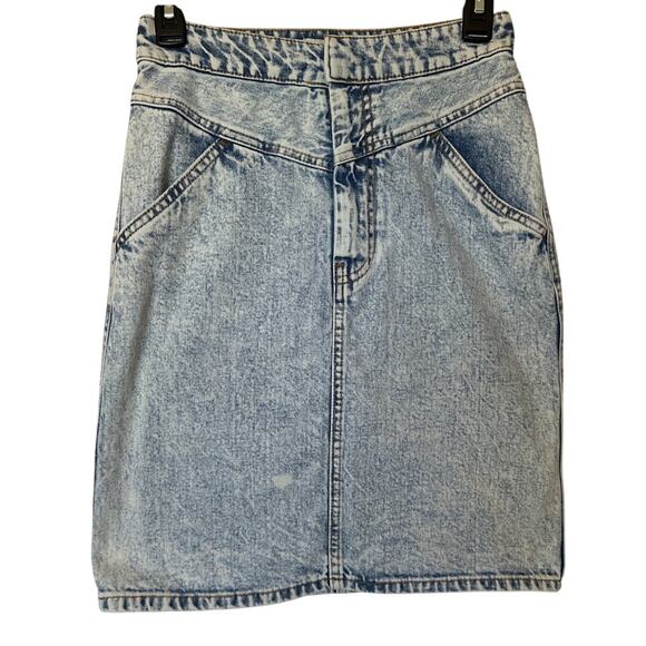 H&M 🌿Acid Wash Denim 90s Y2K  Fashion Skirt Blue Jean Mini Pencil Skirt Size 2 - Picture 1 of 6